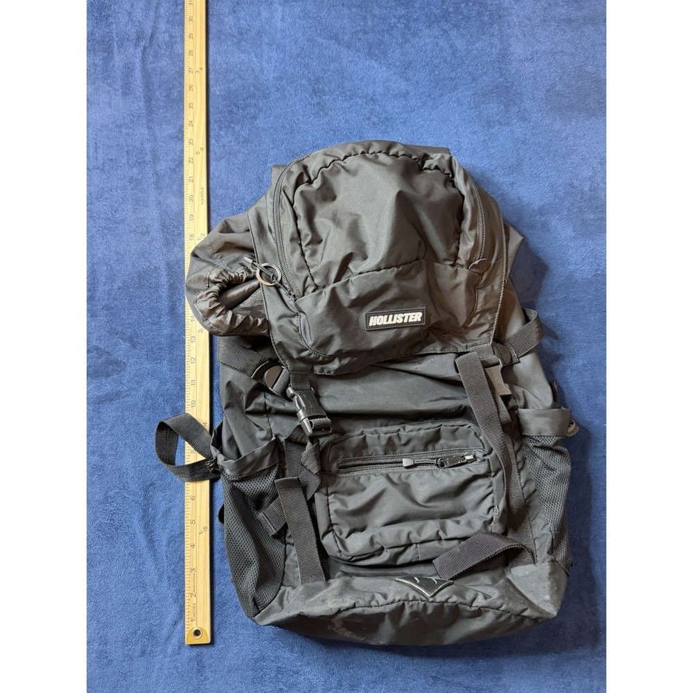 Hollister Black Top Loader Backpack Nylon Drawstring Buckle Bag Unisex